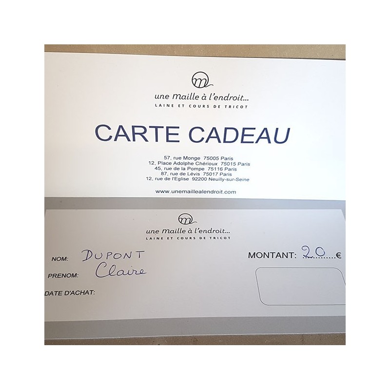CARTE CADEAU 20 EUROS