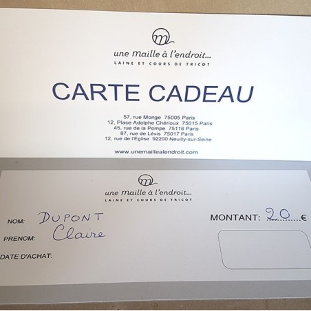 CARTE CADEAU 20 EUROS