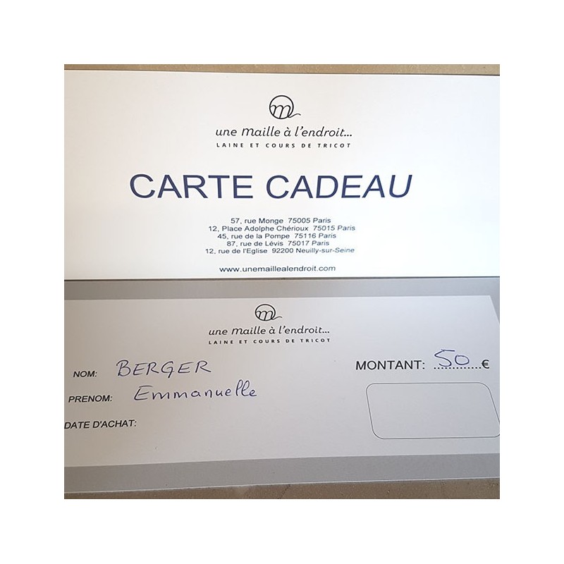 CARTE CADEAU 50 EUROS