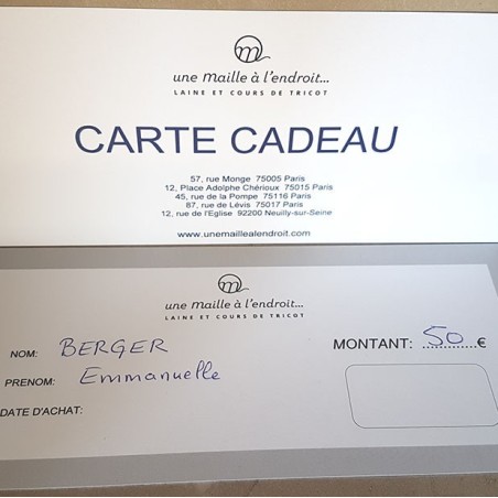 CARTE CADEAU 50 EUROS