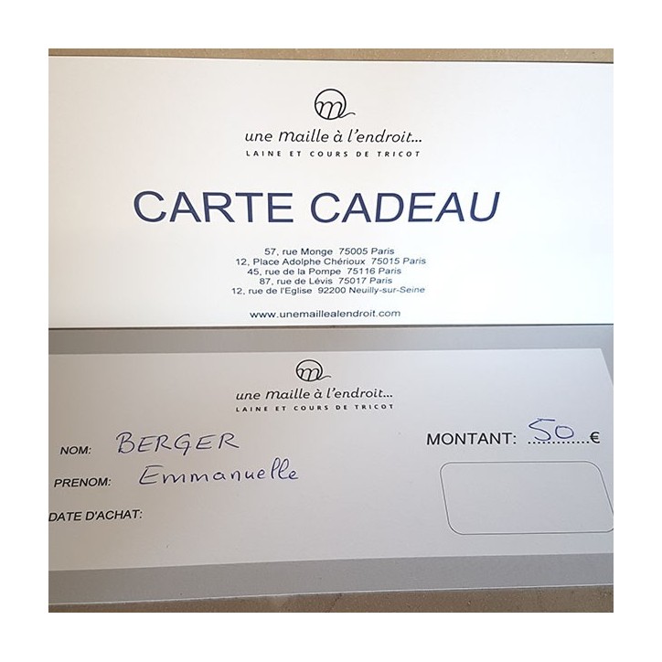 CARTE CADEAU 50 EUROS