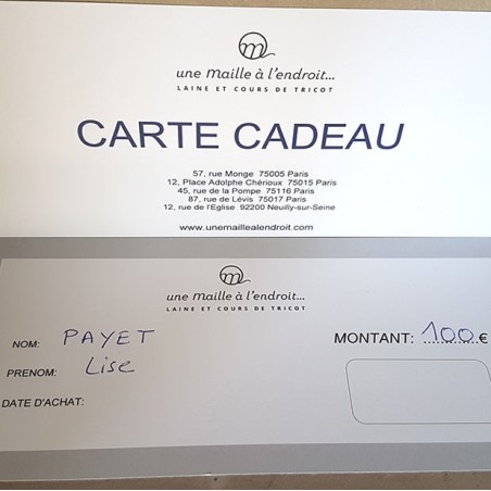 CARTE CADEAU 100 EUROS