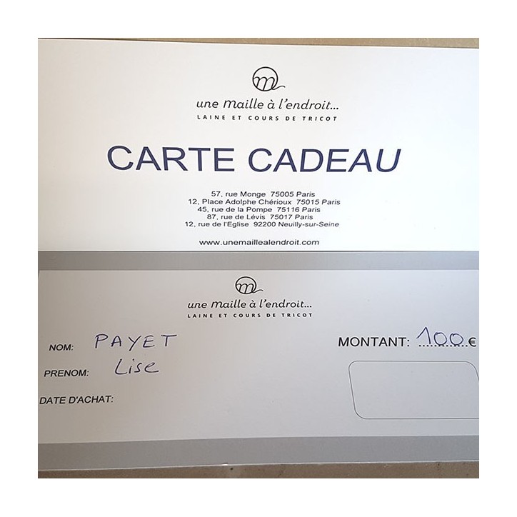 CARTE CADEAU 100 EUROS